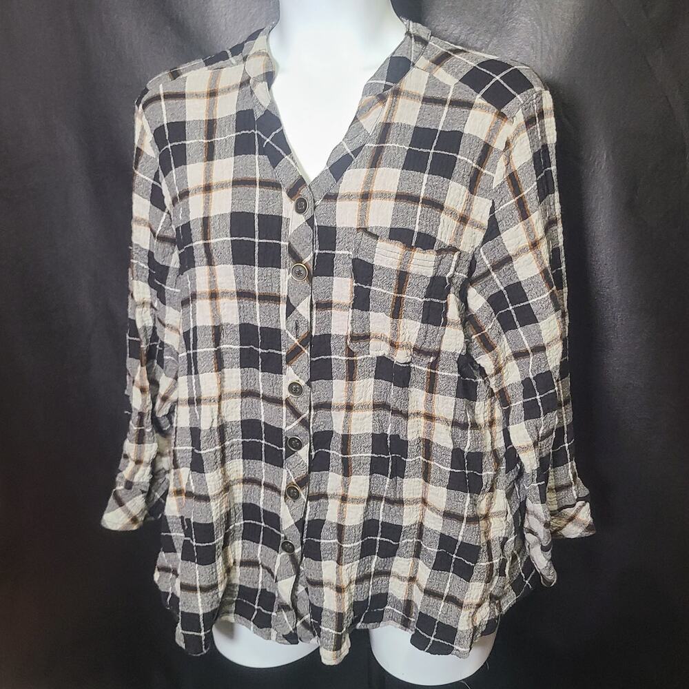 Habitat black gray gold plaid button-down long-sleeve shirt size XL